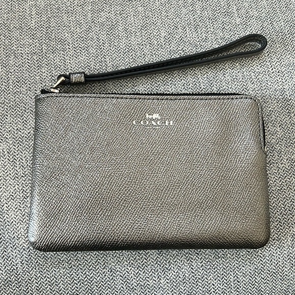Coach Handbags - Coach Silver Metallic Clutch/Wristlet 4x3